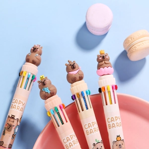 Set penne a sfera 10 colori Capybara con simpatici personaggi 3D di cartoni animati