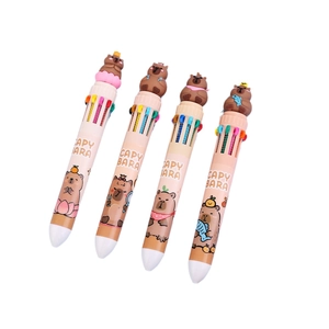 Set di quattro penne a sfera 10 colori a scatto rosa con decorazioni Capybara