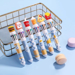 Creative 10-Color Ballpoint Pen With Cartoon Fast Food Shapes Burger Fries Pizza Soda Ice Cream Toast For Kids Students
