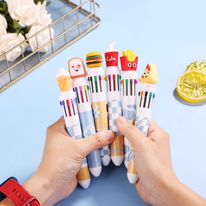 Creative 10-in-1 multicolor ballpoint pen set featuring cute food silicone toppers
