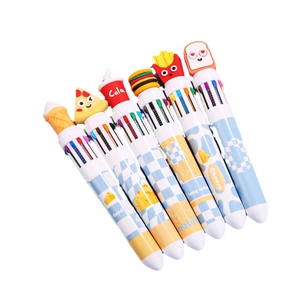Cute 10-color retractable ballpoint pens with cartoon food toppers for students