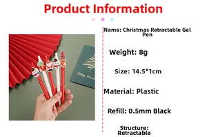 Detailed view of Santa and snowman cartoon charms on red festive gel pens
