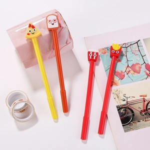 Creative food-shaped gel pens featuring cute pizza, popcorn, and fries characters