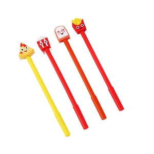 Set of 4 creative cartoon food gel pens featuring pizza, popcorn, toast and french fries