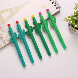Lot de 6 stylos gel en forme de cactus avec corps en gomme souple et fleurs colorées