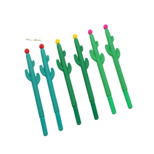 Lot de 6 stylos gel créatifs en forme de cactus avec corps en silicone et bourgeons colorés