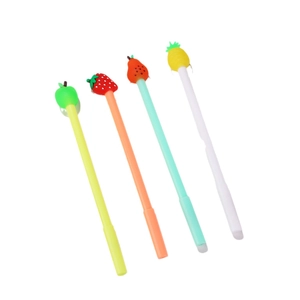 Set di 4 penne gel creative a forma di frutta con motivi di mela, fragola e ananas