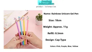 Detail of 0.5mm unicorn gel pens set in pink, purple, blue, and yellow macaron colors