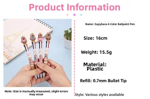 Detail view of colorful 4-color Capybara retractable ballpoint pens with 0.7mm tip
