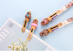 Detailed close-up of colorful Capybara 10-color pens featuring 3D cartoon animal toppers