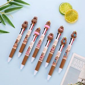 Cartoon Capybara multi-color retractable ballpoint pens with cute 3D PVC figures on top