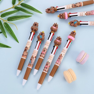 Cartoon Capybara multi-color ballpoint pen with 3D topper and cute printed design