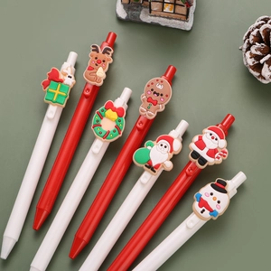 Christmas Cartoon Retractable Gel Pen Santa Claus Snowman Reindeer Silicone Decoration Black Ink Holiday Stationery Gifts Office School Supplies