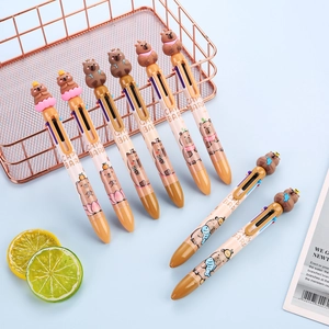 Cute Capybara Multi-Color Ballpoint Pen With 3D Topper Plastic 6-In-1 Retractable Writing Pen For Students School Office Stationery Gift