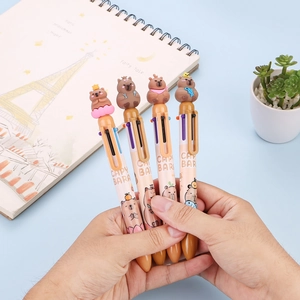 Cute Capybara multi-color ballpoint pens with 3D cartoon toppers for student stationery