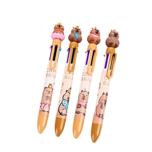 Set of 4 cute Capybara 6-color retractable ballpoint pens with 3D cartoon figure toppers