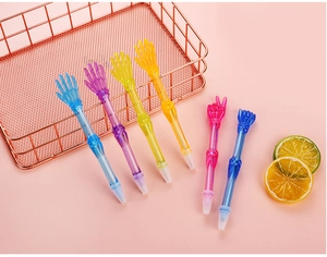 Macro shot of 6 creative gesture ballpoint pens with unique bone-shaped barrel design