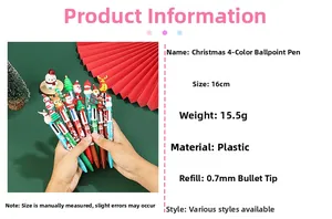 Detailed view of hand holding a 4-color Christmas ballpoint pen with festive snowman topper