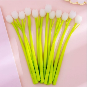 Lot de 12 stylos créatifs en forme de tulipe avec tiges vertes et bourgeons blancs changeants