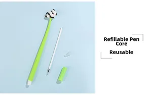 Vue démontée du stylo gel panda avec cartouche d'encre rechargeable et amovible