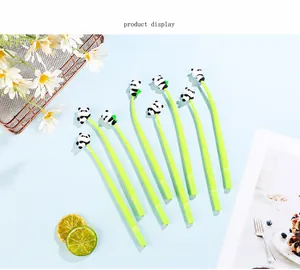 Detailed view of eight green panda pens with cute panda figures on a blue background
