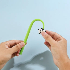 Bolígrafo de gel panda verde flexible con cuerpo suave maleable antiestrés