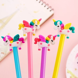 Stylo Gel Licorne Dessin Animé 0.5mm Encre Noire Stylos Écriture Pour Étudiants École Bureau Décoration Cheval Silicone