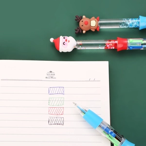 Stylo à bille Noël 4 couleurs avec paillettes mouvantes et capuchon Père Noël