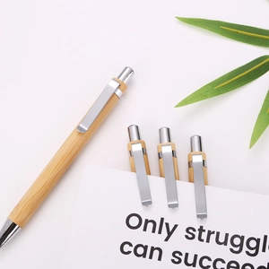 Eco-friendly bamboo ballpoint pens with silver metal clips and motivational cards