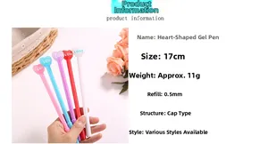 Detail of 17cm Alphabet Heart Gel Pens with 0.5mm tip in five assorted colors