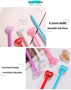 Macro shot of 0.5mm pen tip with heart-shaped cap design and LOVE lettering detail