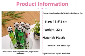 Detail of Panda 10-color ballpoint pen with cute character topper and 0.7mm nib