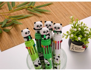 Detailed close-up of 3D panda top decoration on a 10-color retractable ballpoint pen