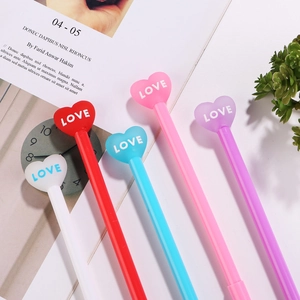 Cute heart shaped pens set in five vibrant colors with LOVE engraving for office use