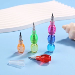 Macro shot of colorful modular stacking pencils with vibrant transparent sections