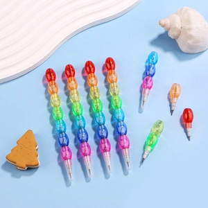 Colorful multi-section stackable pencils for kids in vibrant translucent plastic sections