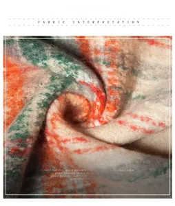 Macro detail of thick checkered mohair poncho fabric with soft texture and vibrant colors