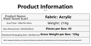 Detailed technical specifications table for the green plaid acrylic fringe scarf item