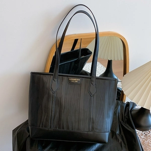 Sac Cabas Femmes Grande Capacité Texture Ondulée Cuir PU Sac À Épaule Minimaliste Pour Travail Déplacement Fermeture Éclair