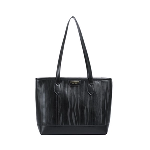 Grand sac cabas noir avec coutures texturées verticales et longues anses d'épaule
