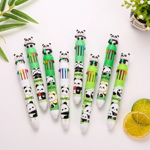 Set of 8 cute panda multi-color retractable ballpoint pens with 3D panda toppers