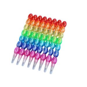 Set of 10 colorful stackable pencils with multi-section rainbow plastic blocks for kids