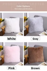 Close-up of soft plush pillow covers in white, grey, pink, and brown colors
