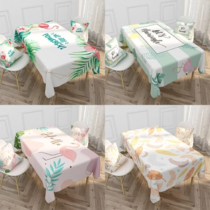 Waterproof Thickened Polyester Linen Tablecloth Nordic Flamingo Tropical Plant Print Rectangular Table Cover For Dining Room