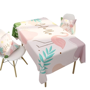Waterproof linen tablecloth with flamingo tropical leaves and two matching pillows