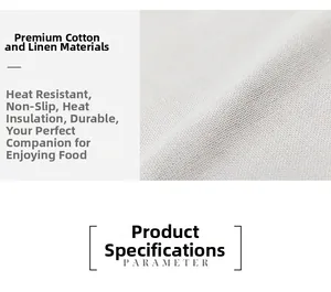 Detail of beige linen table mat showing heat-resistant fabric texture and woven edge