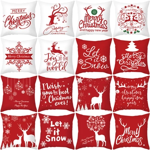 Christmas Pillowcase Peach Skin Fabric Reindeer Snowflakes Print Square Decorative Cushion Cover Holiday Home Decor