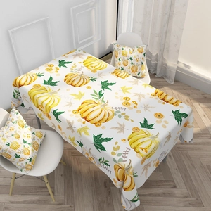 Nordic cotton linen tablecloth set with autumn pumpkin and maple leaf patterns