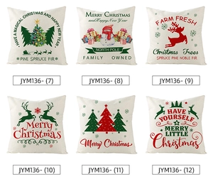 Detail view of 6 Christmas pillow covers with festive snowman and reindeer prints