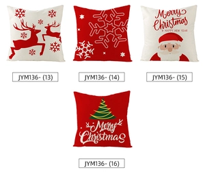 Set of four Christmas pillow covers with reindeer, snowflake, and Santa Claus patterns